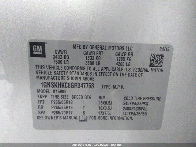 Chevrolet Suburban Lt 2016 1GNSKHKC8GR347758 Image 10