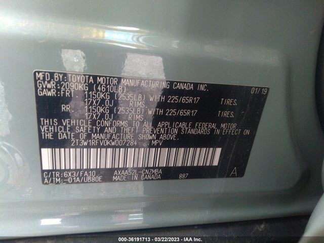 Toyota Rav4 Xle 2019 2T3W1RFV0KW007284 Image 9