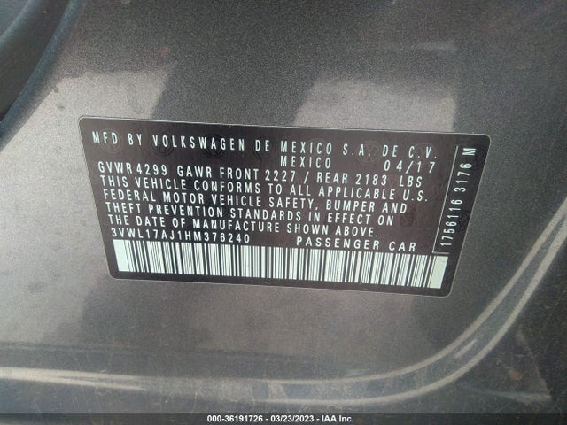 3VWL17AJ1HM376240 Volkswagen Jetta 1.8t Sel