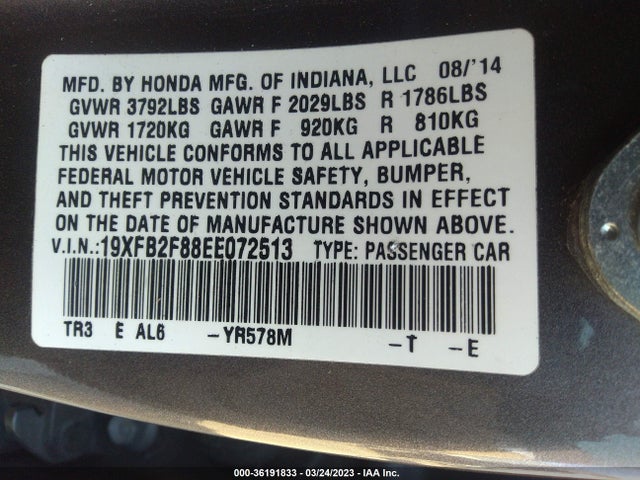 Honda Civic Sedan Ex 2014 19XFB2F88EE072513 Image 9