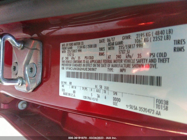 Ford ESCAPE SE 2017 1FMCU9G92HUE36567 Image 11