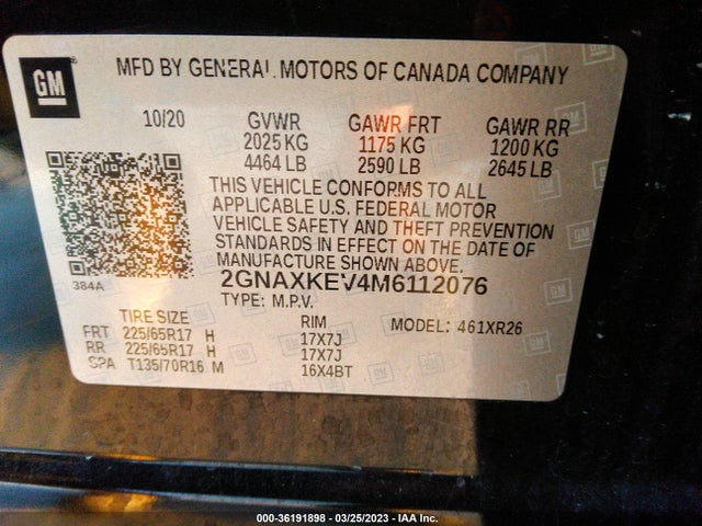 Chevrolet EQUINOX LT 2021 2GNAXKEV4M6112076 Image 9
