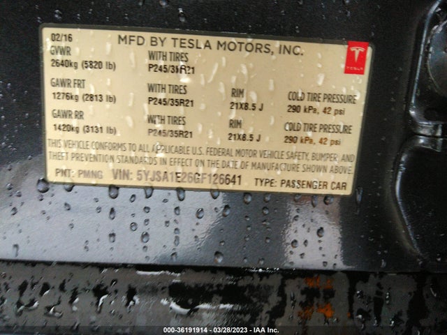 Tesla Model S 90d/70d/75d/60d/85d 2016 5YJSA1E26GF126641 Image 10