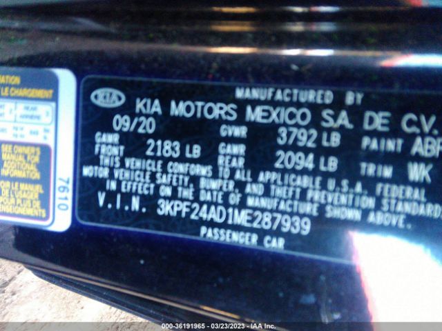 3KPF24AD1ME287939 KIA Forte Lxs