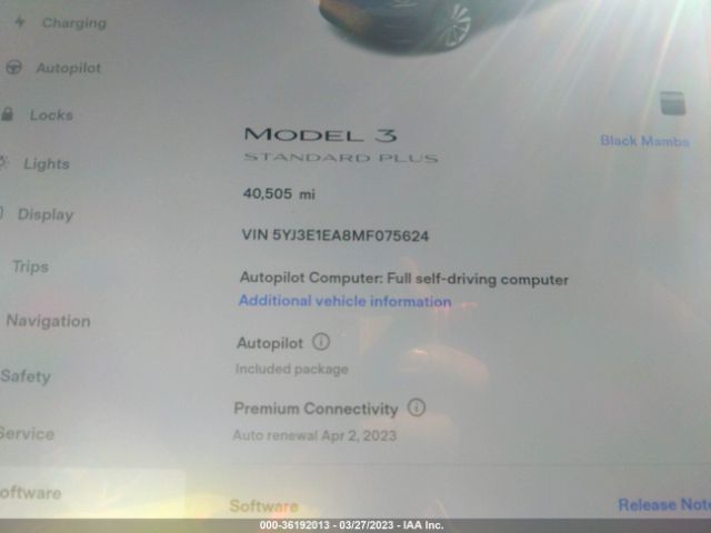 5YJ3E1EA8MF075624 Tesla Model 3 Standard Range Plus
