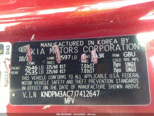 KNDPM3AC7J7412647 KIA Sportage Lx