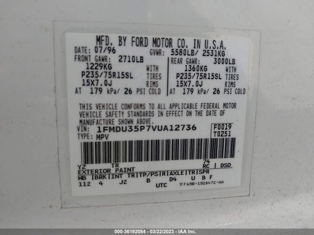 1997 FORD EXPLORER XLT/EDDIE BAUER/LIMITED VIN: 1FMDU35P7VUA12736
