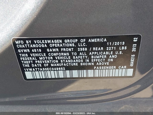1VWAT7A30EC049652 Volkswagen PASSAT S