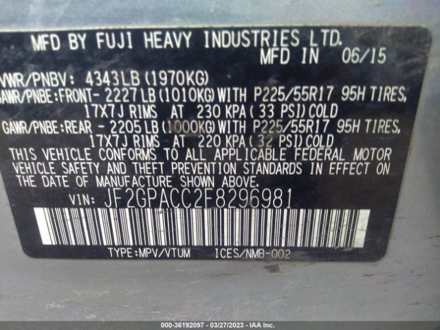 JF2GPACC2F8296981 Subaru Xv Crosstrek Premium