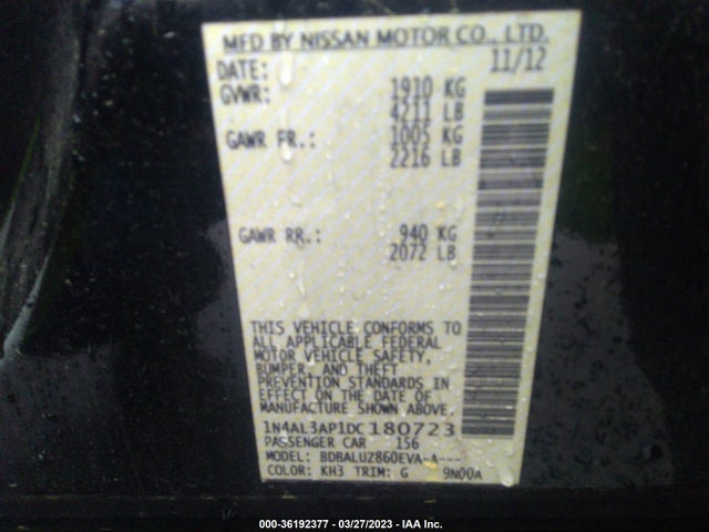 2013 NISSAN ALTIMA 2.5 SV VIN: 1N4AL3AP1DC180723