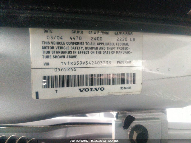 2004 VOLVO S60 VIN: YV1RS59V542403733
