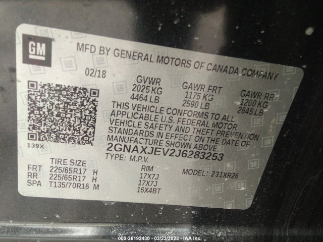 Chevrolet EQUINOX LT 2018 2GNAXJEV2J6283253 Image 9