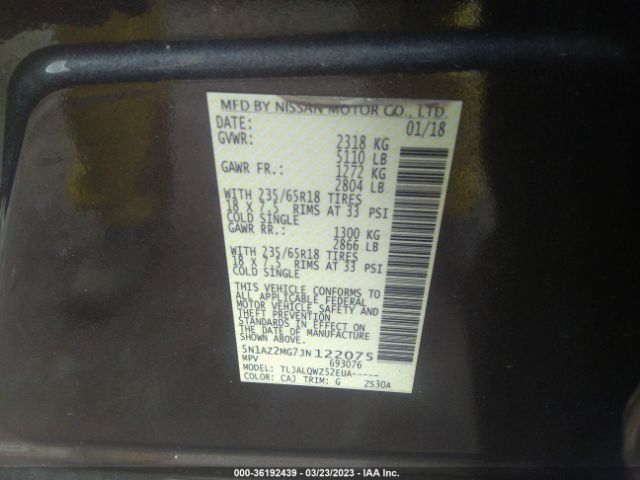 5N1AZ2MG7JN122075 Nissan MURANO SV