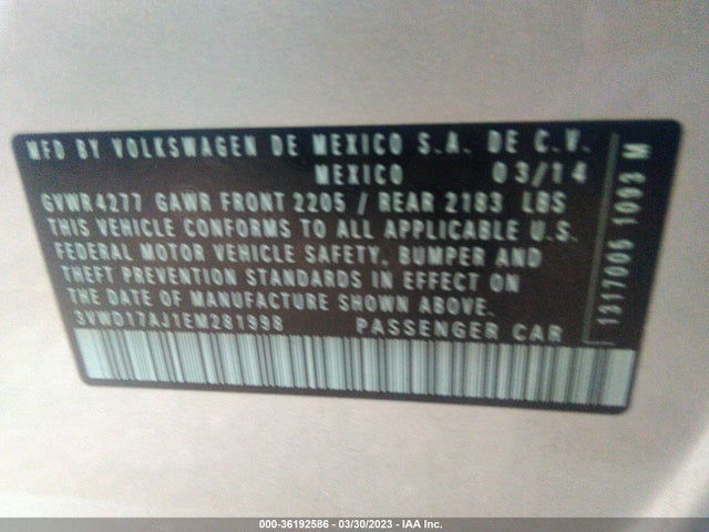 3VWD17AJ1EM281998 Volkswagen Jetta Sedan Se W/connectivity