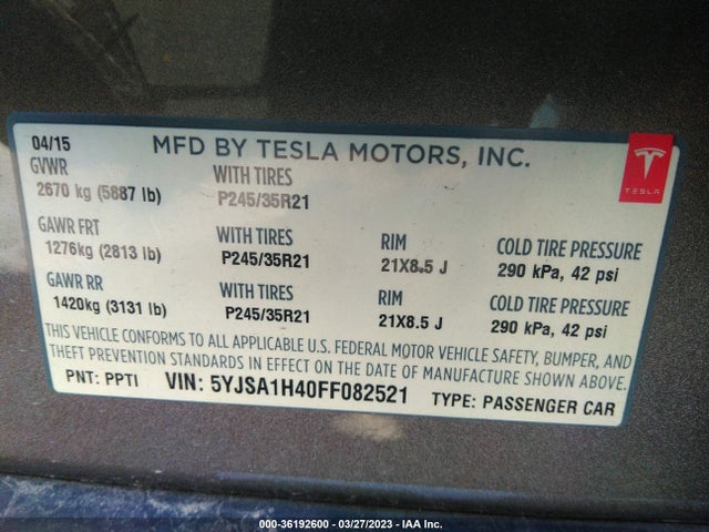 Tesla Model S 85d/p85d/90d/p90d 2015 5YJSA1H40FF082521 Image 10