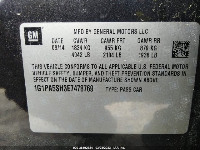 2014 CHEVROLET CRUZE LS VIN: 1G1PA5SH3E7478769