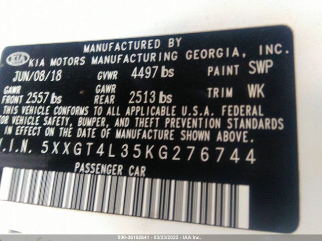 5XXGT4L35KG276744 KIA Optima Lx