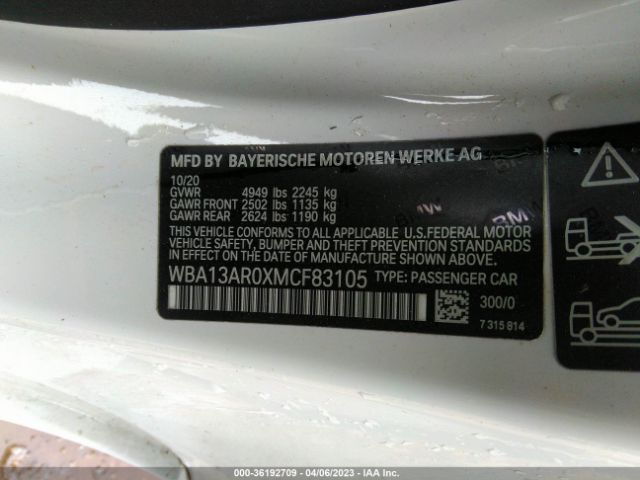 WBA13AR0XMCF83105 BMW 4 Series M440i Xdrive