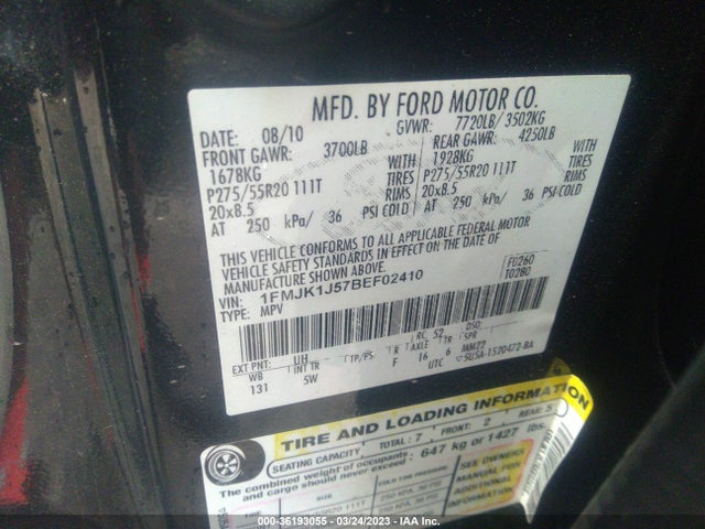2011 FORD EXPEDITION EL XLT/KING RANCH VIN: 1FMJK1J57BEF02410
