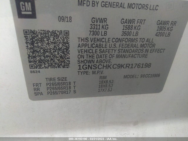 Chevrolet Suburban Lt 2019 1GNSCHKC9KR176198 Image 9