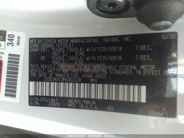 2021 Toyota Sienna, VIN: 5TDESKFC9MS002328
