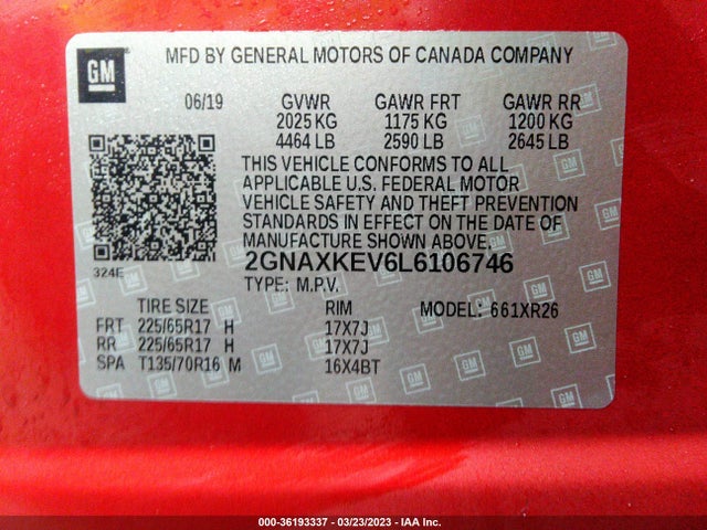 Chevrolet EQUINOX LT 2020 2GNAXKEV6L6106746 Image 9