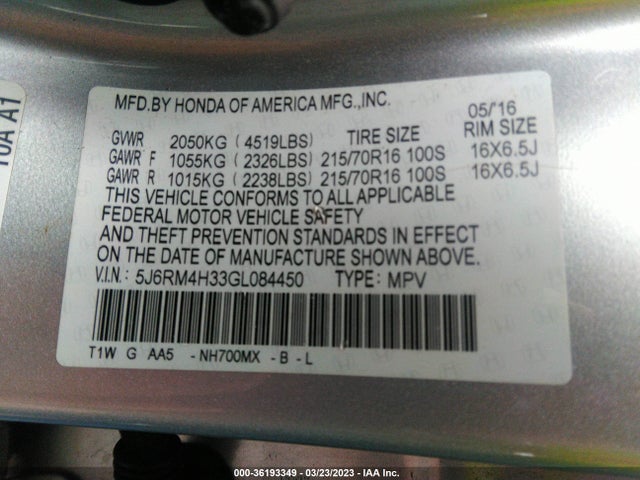 Honda CR-V LX 2016 5J6RM4H33GL084450 Image 9
