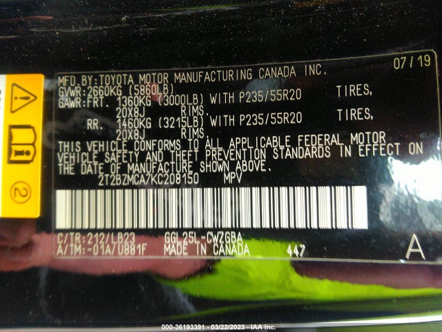2T2BZMCA7KC208150 Lexus Rx Rx 350