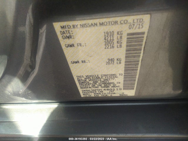 2015 NISSAN ALTIMA 2.5 SV VIN: 1N4AL3AP3FC480119