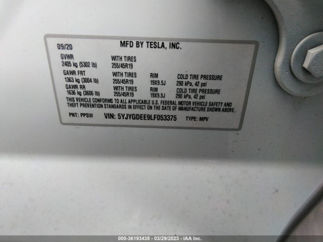 5YJYGDEE9LF053375 Tesla Model Y Long Range