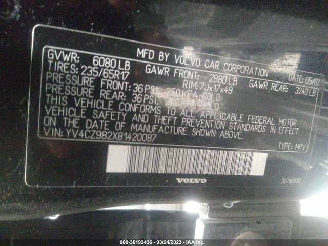 2008 VOLVO XC90 I6 VIN: YV4CZ982X81420087