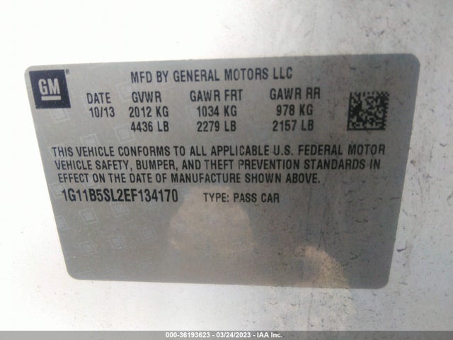 2014 CHEVROLET MALIBU LS VIN: 1G11B5SL2EF134170