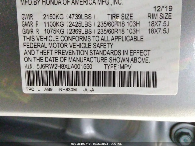Honda Cr-v Ex-l 2020 5J6RW2H8XLA001550 Image 10