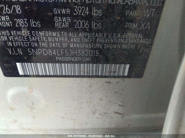 Hyundai ELANTRA SEL 2018 5NPD84LF5JH382015 Image 10