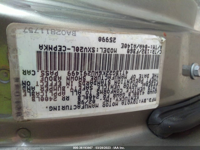 1998 TOYOTA CAMRY LE/XLE/CE VIN: 4T1BG22K6WU291499