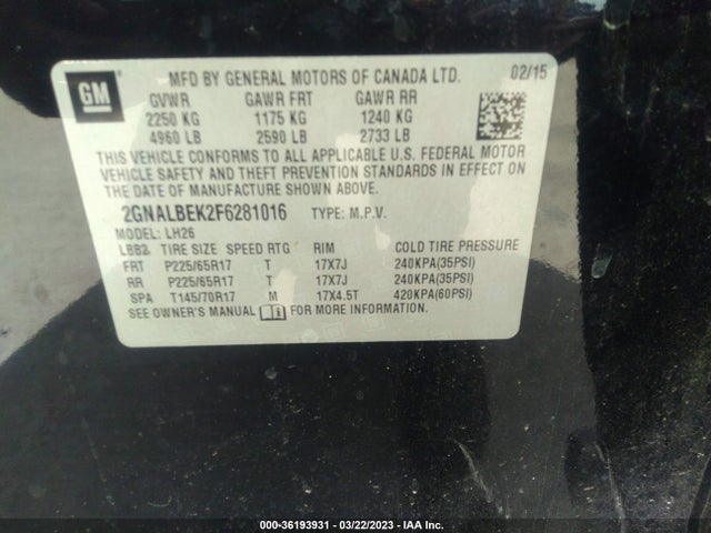 Chevrolet EQUINOX LT 2015 2GNALBEK2F6281016 Image 11