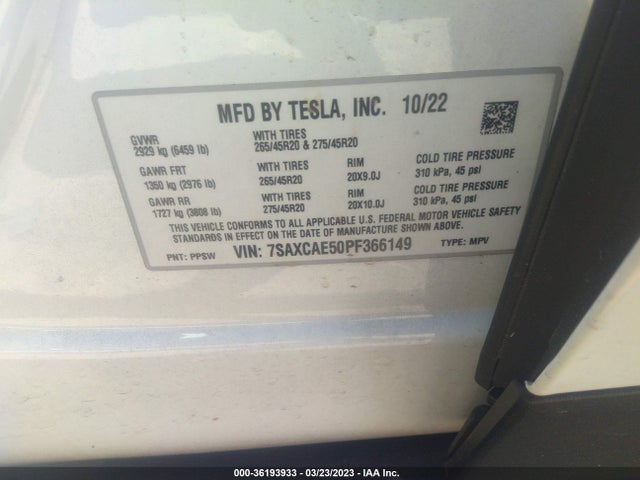 2023 Tesla Model X, VIN: 7SAXCAE50PF366149