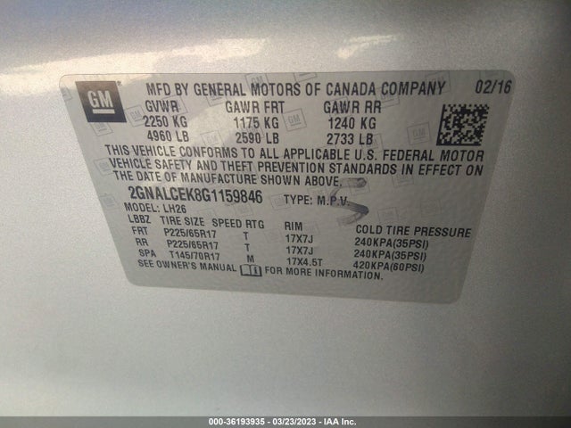 Chevrolet EQUINOX LT 2016 2GNALCEK8G1159846 Image 10