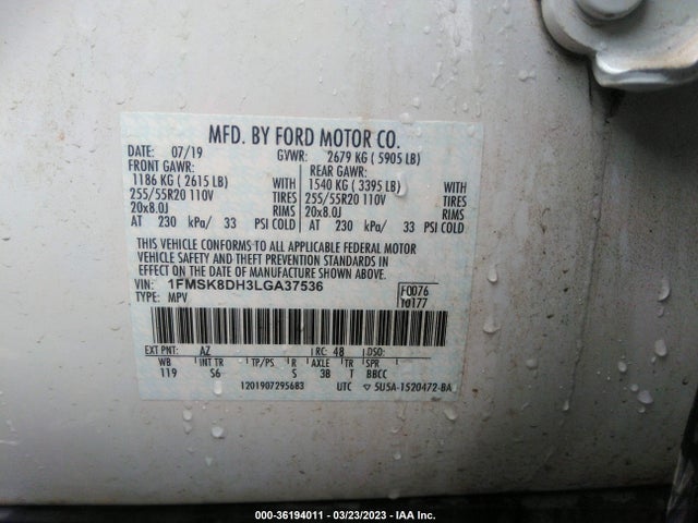 2020 FORD EXPLORER XLT VIN: 1FMSK8DH3LGA37536