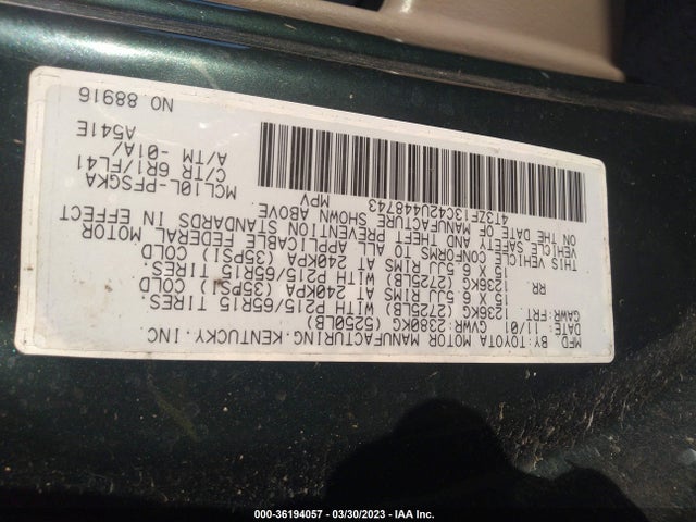 2002 TOYOTA SIENNA LE/XLE VIN: 4T3ZF13C42U448743