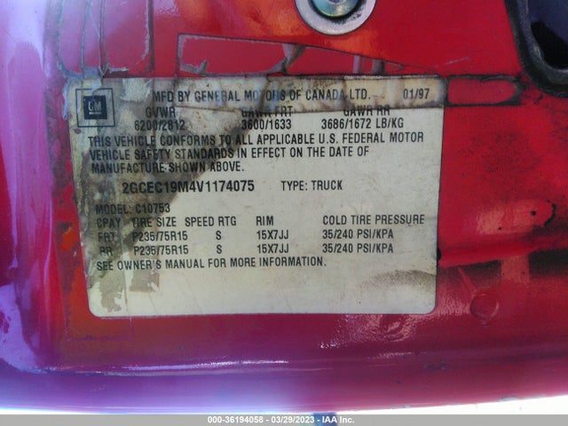 1997 CHEVROLET C/K 1500 VIN: 2GCEC19M4V1174075