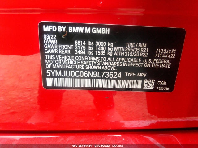 2022 BMW X5, VIN: 5YMJU0C06N9L73624
