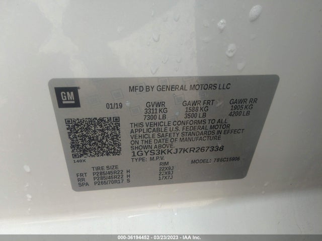 1GYS3KKJ7KR267338 Cadillac Escalade Esv Platinum