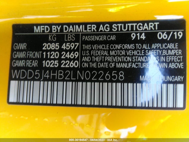 2020 MERCEDES-BENZ CLA CLA 250 VIN: WDD5J4HB2LN022658