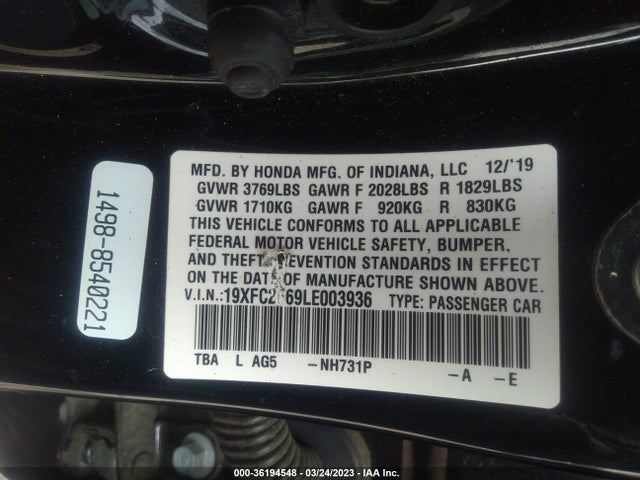 Honda Civic Sedan Lx 2020 19XFC2F69LE003936 Image 9