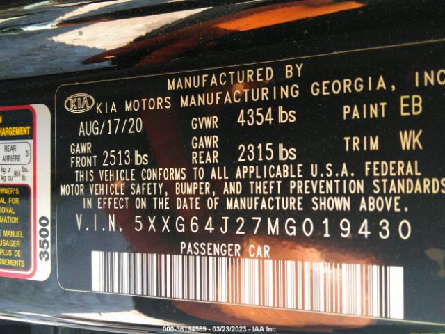 5XXG64J27MG019430 KIA K5 Gt-line