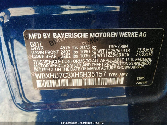 WBXHU7C3XH5H35157 BMW X1 Sdrive28i