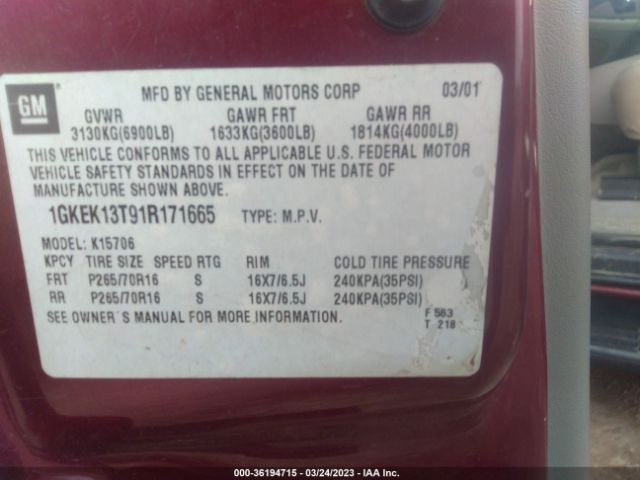 1GKEK13T91R171665 GMC YUKON SLT