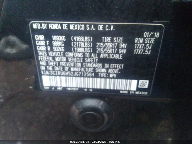 Honda HR-V EX 2018 3CZRU6H52JG712564 Image 9