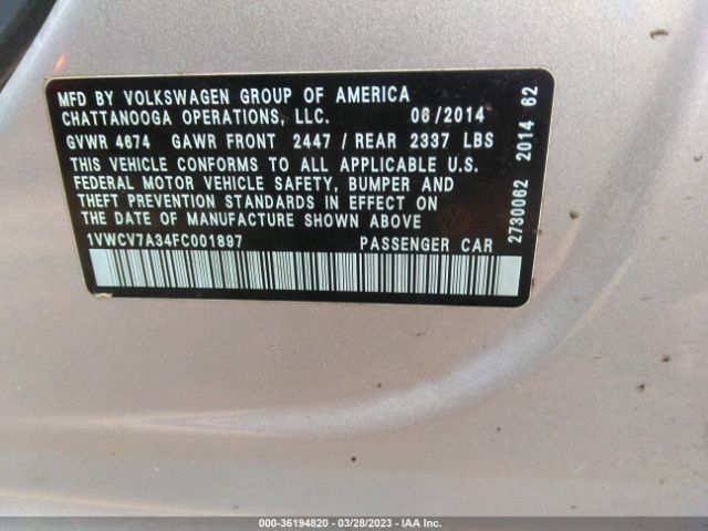 1VWCV7A34FC001897 Volkswagen Passat 2.0l Tdi Sel Premium